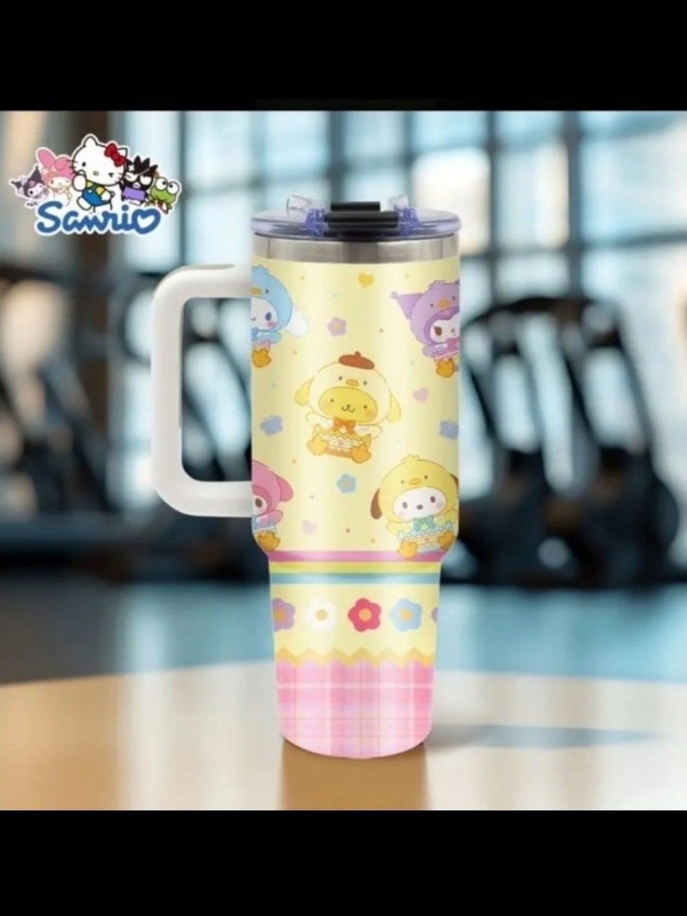 Sanrio Pastel Yellow Pompompurin & Friends 40oz Travel Tumbler with Handle